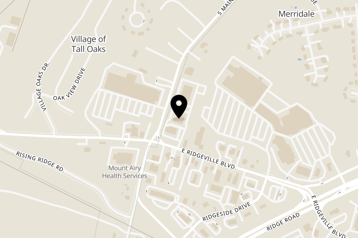 Map showing the location of The Mount Airy Inn on 1401 S Main St in Mt Airy